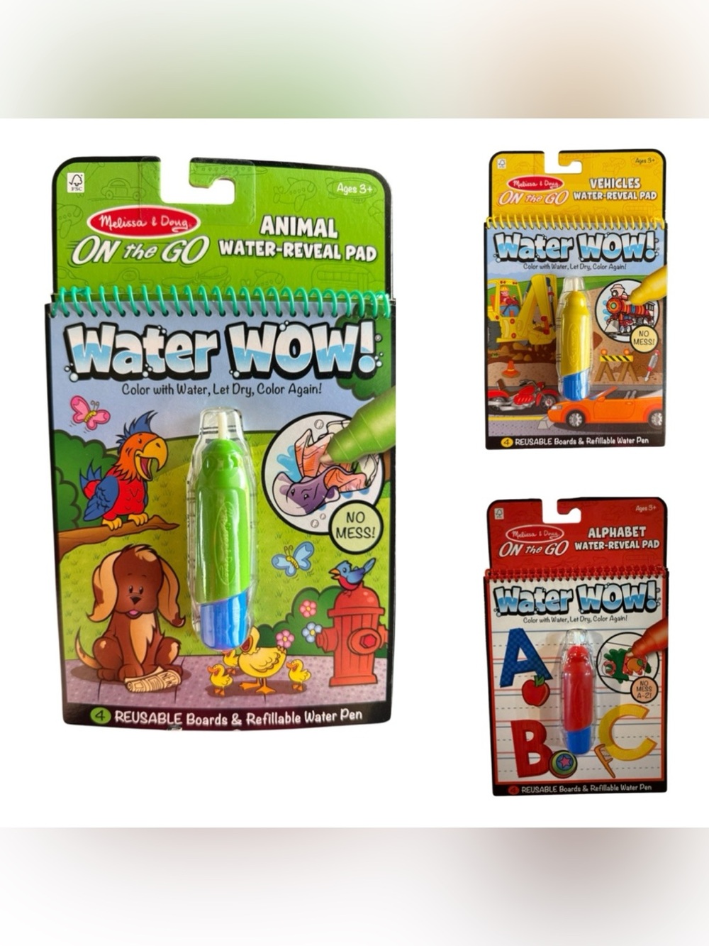 Melissa & Doug Water WOW! Water-Reveal Pad Set Animals Vehicles ABC Reusable